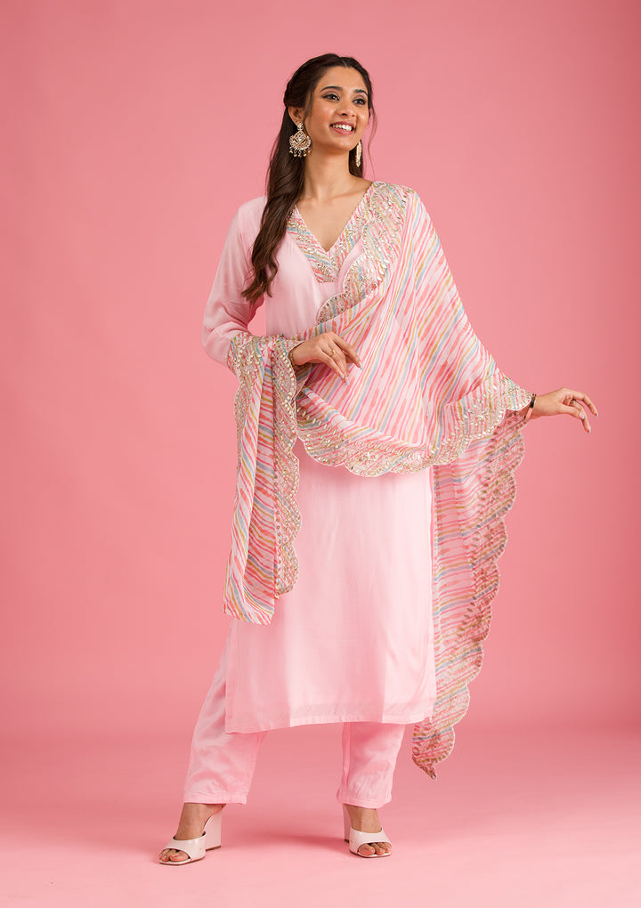 Baby Pink Gotapatti Semi Crepe Readymade Salwar Suit