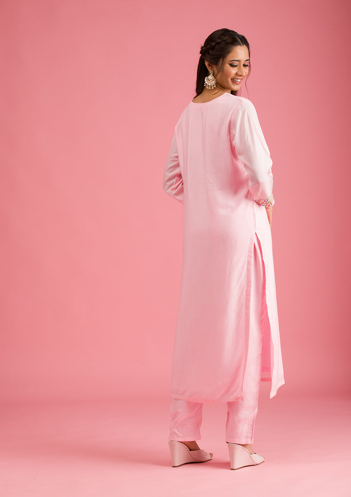 Baby Pink Gotapatti Semi Crepe Readymade Salwar Suit