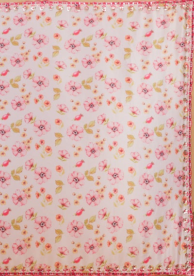 Baby Pink Floral Printed Crepe Designer Saree