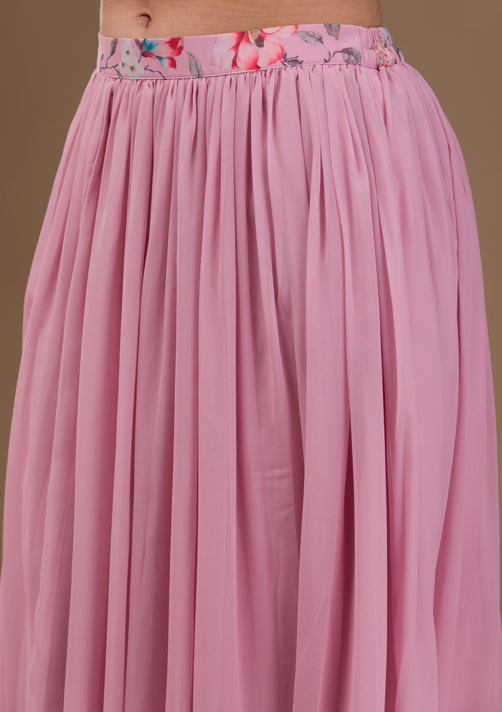 Baby Pink Printed Georgette Readymade Lehenga