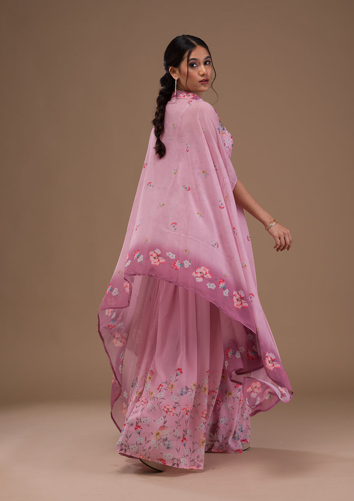 Baby Pink Printed Georgette Readymade Lehenga
