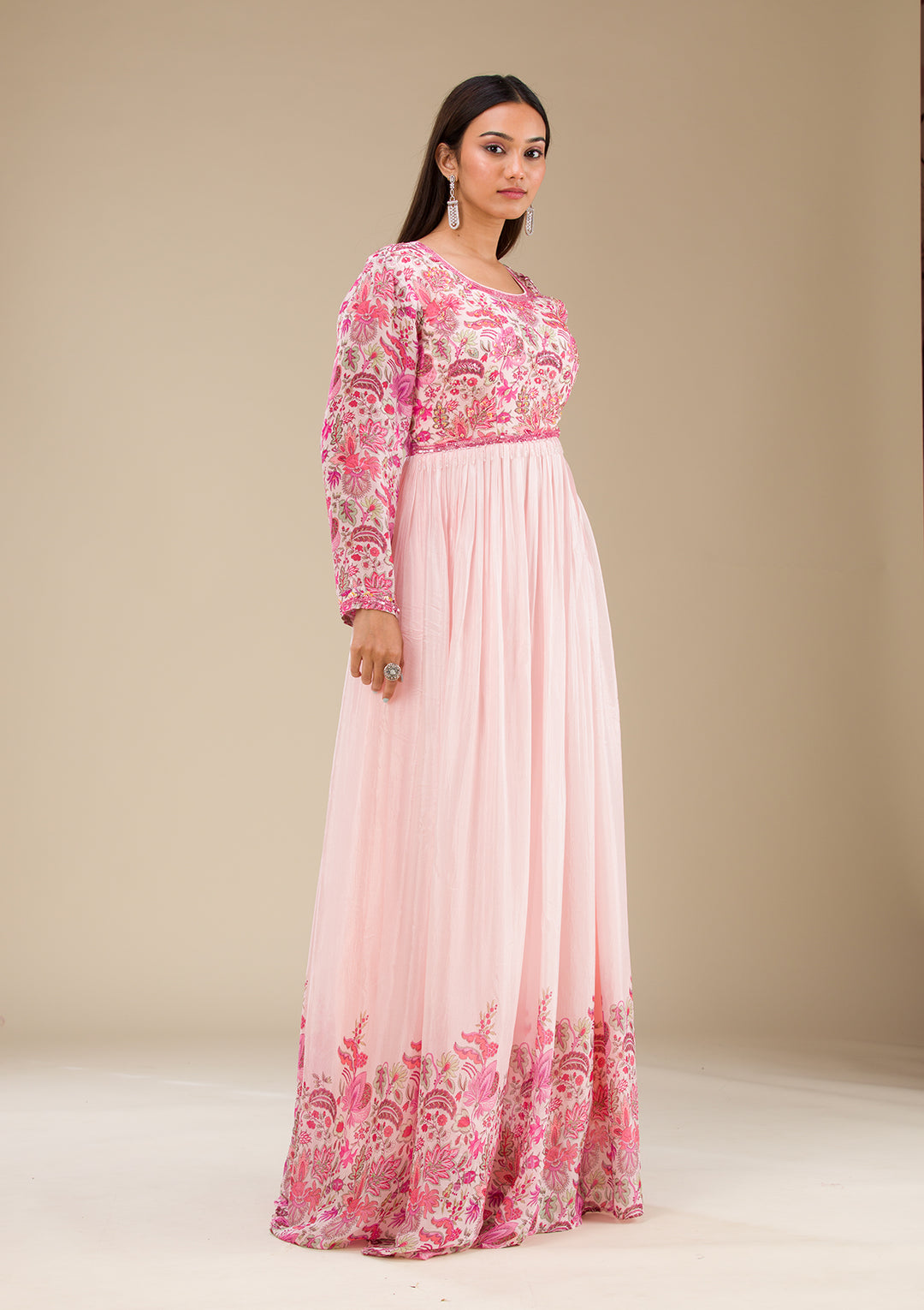 Baby Pink Printed Georgette Readymade Salwar Suit