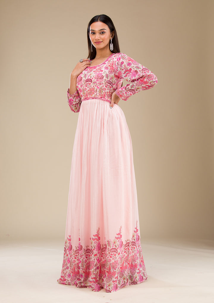 Baby Pink Printed Georgette Readymade Salwar Suit