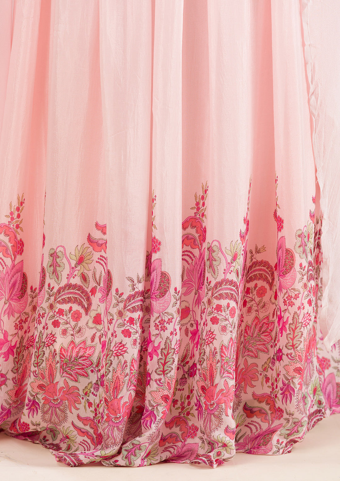 Baby Pink Printed Georgette Readymade Salwar Suit