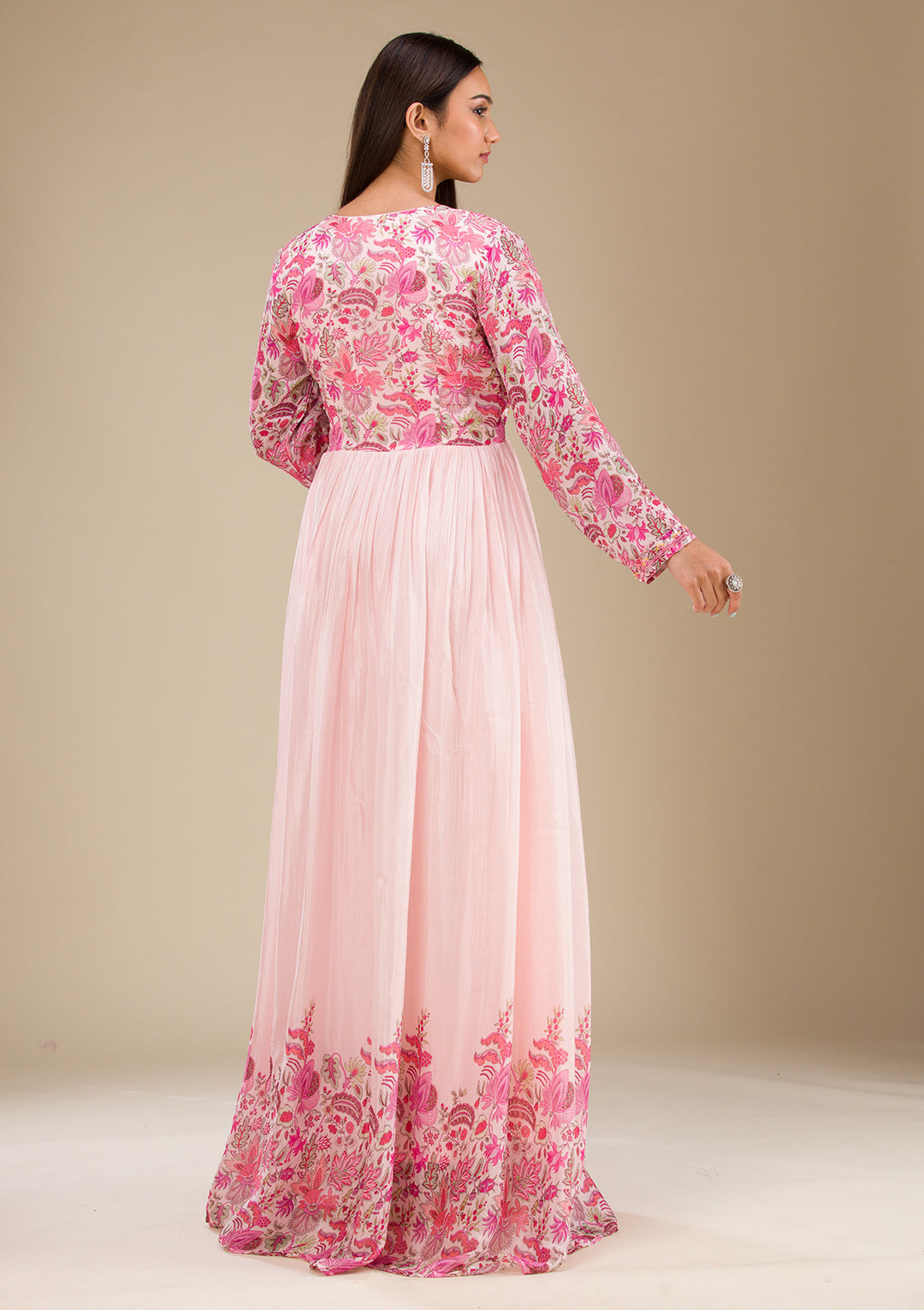 Baby Pink Printed Georgette Readymade Salwar Suit