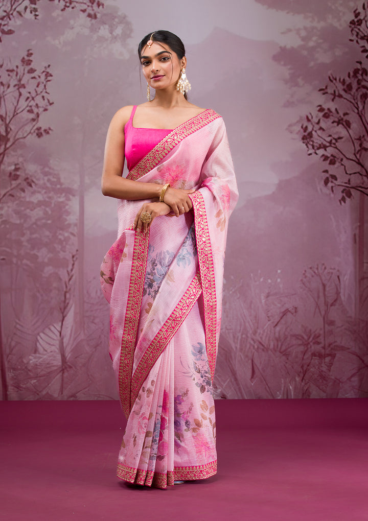 Baby Pink Printed Georgette Saree