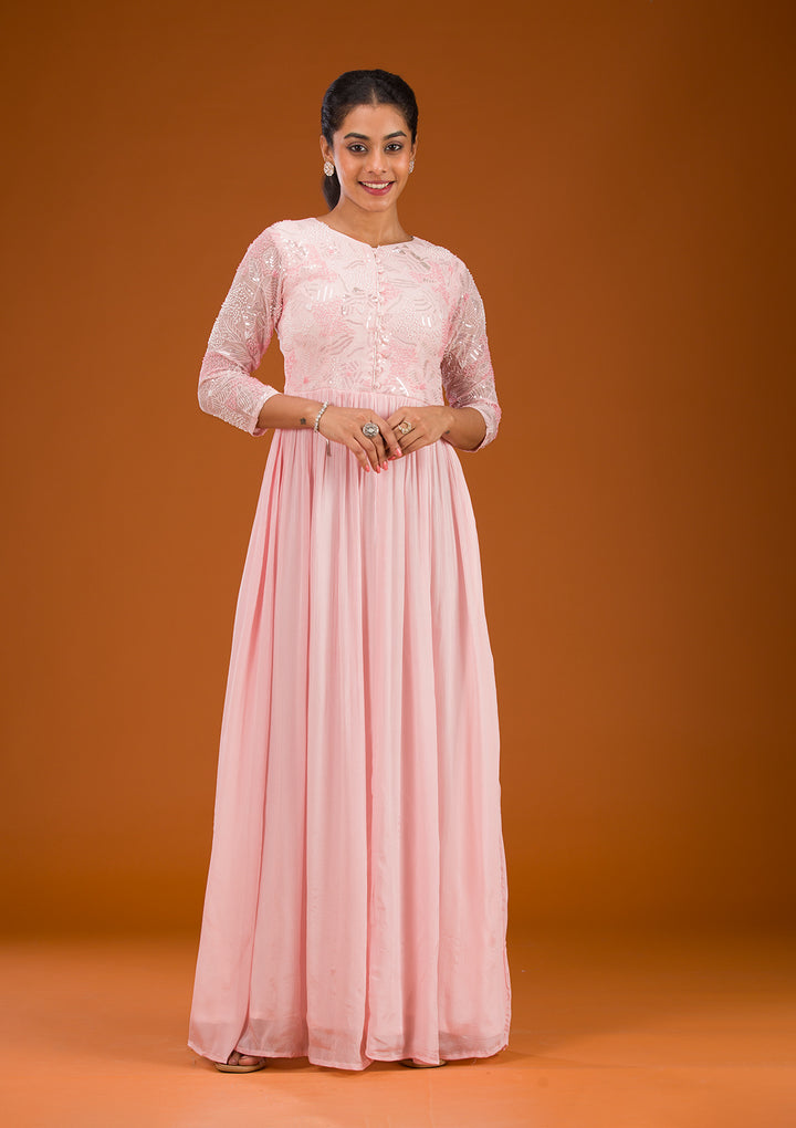 Baby Pink Sequins Georgette Readymade Salwar Suit