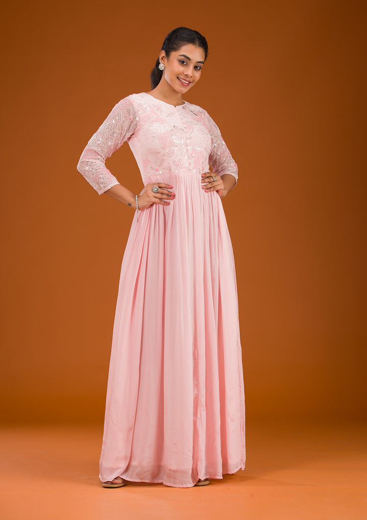 Baby Pink Sequins Georgette Readymade Salwar Suit