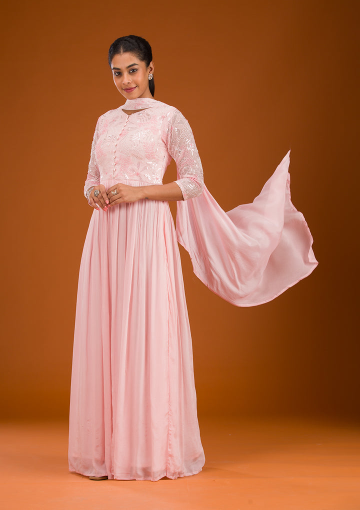 Baby Pink Sequins Georgette Readymade Salwar Suit