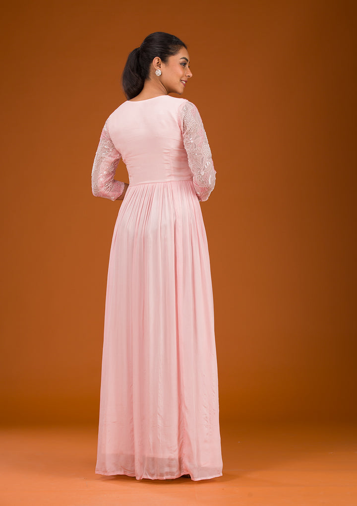 Baby Pink Sequins Georgette Readymade Salwar Suit