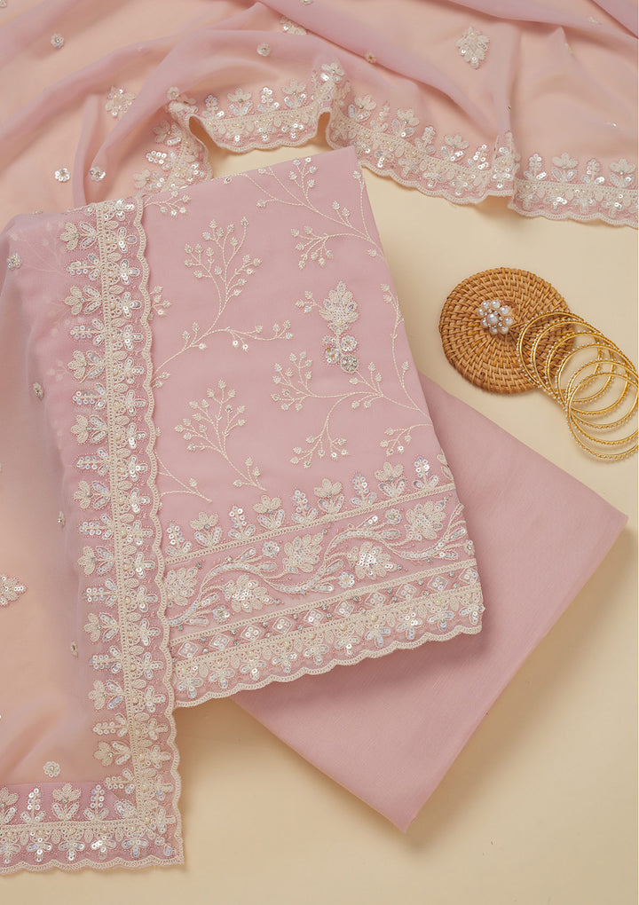 Baby Pink Sequins Georgette Unstitched Salwar Suit