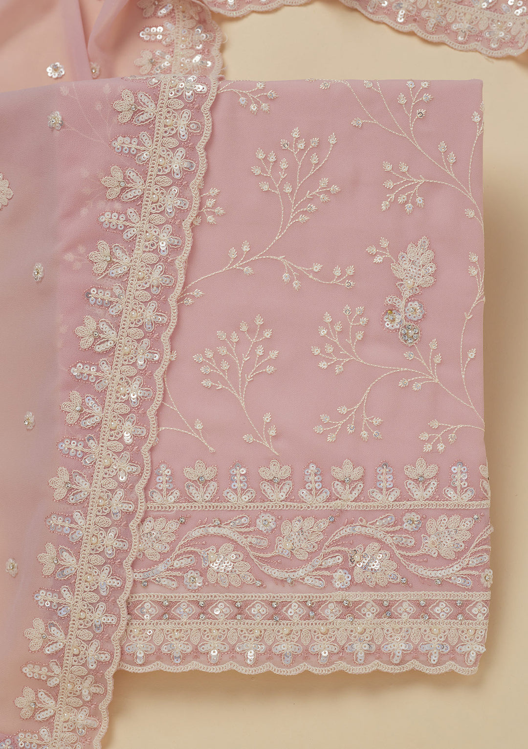 Baby Pink Sequins Georgette Unstitched Salwar Suit