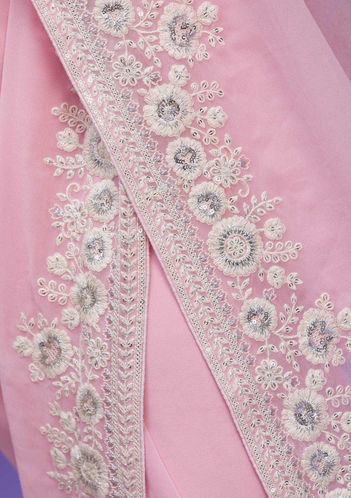 Baby Pink Sequins Georgette Designer Saree