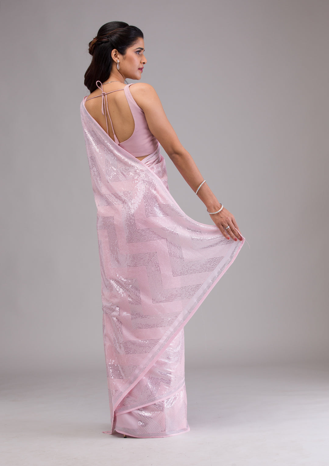 Baby Pink Sequins Georgette Saree