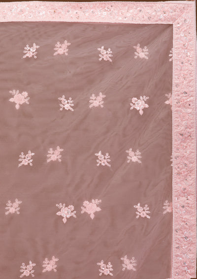 Baby Pink Sequins Net Semi Stitched Lehenga
