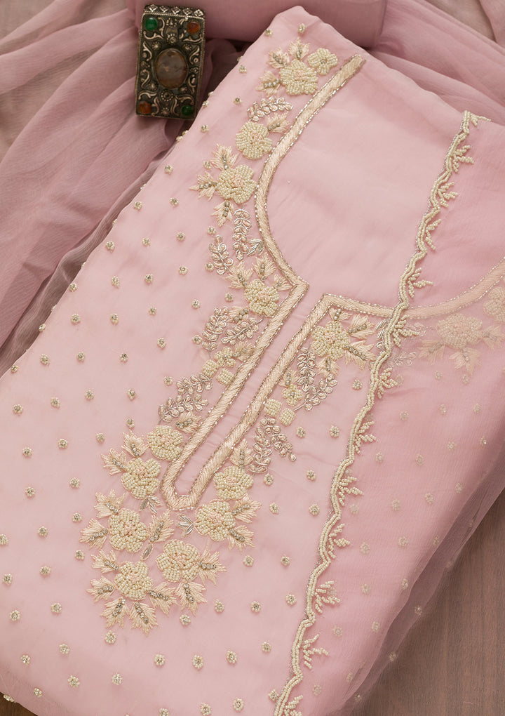 Baby Pink Sequins Organza Unstitched Salwar Suit