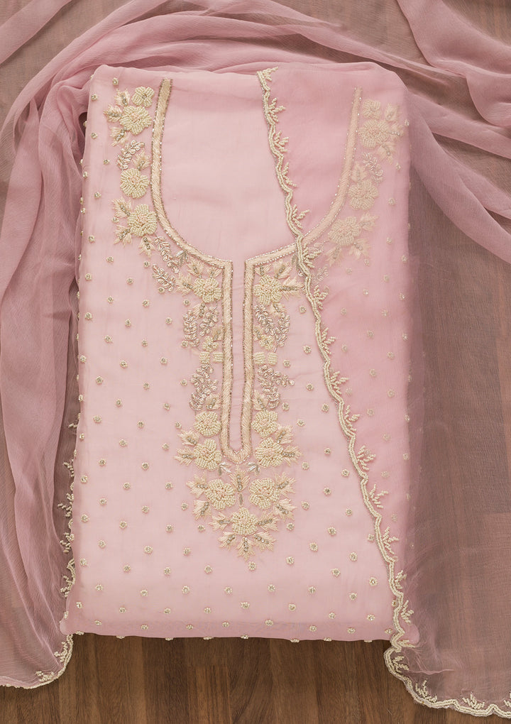 Baby Pink Sequins Organza Unstitched Salwar Suit
