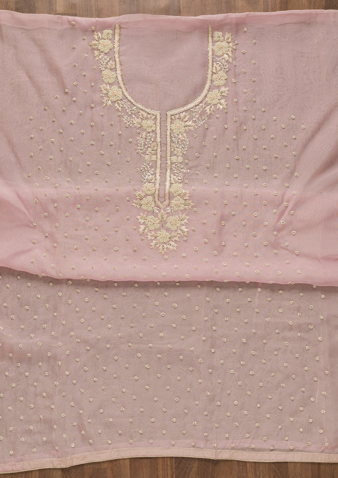 Baby Pink Sequins Organza Unstitched Salwar Suit