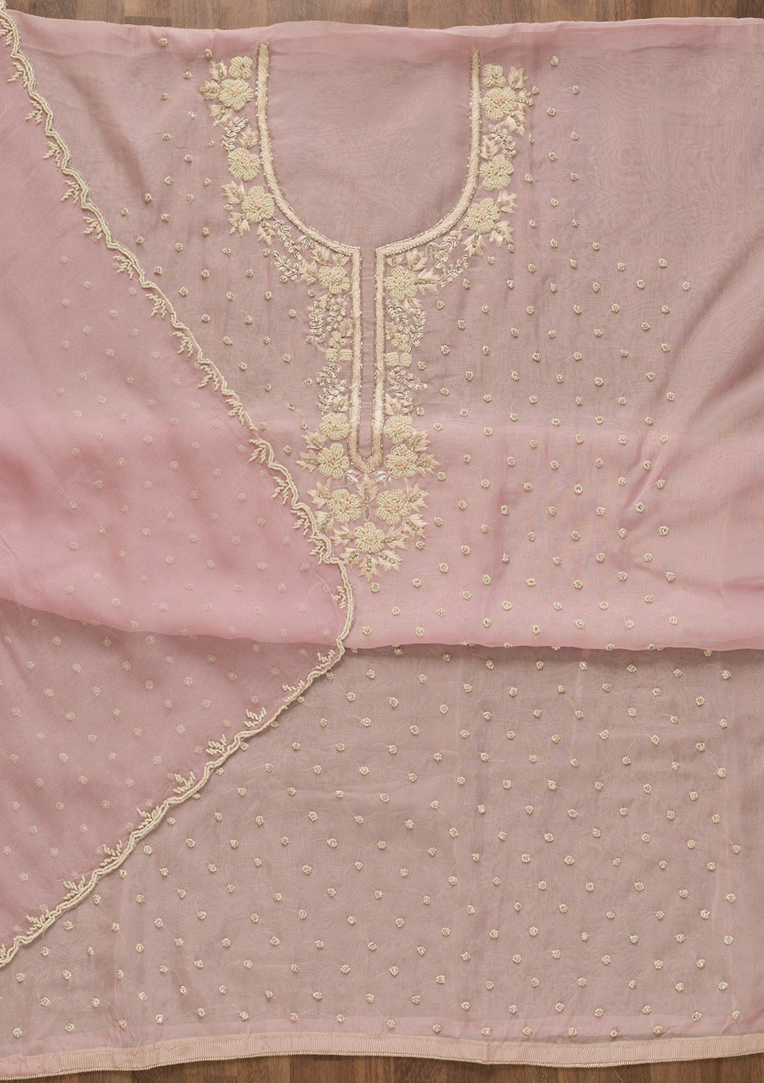 Baby Pink Sequins Organza Unstitched Salwar Suit