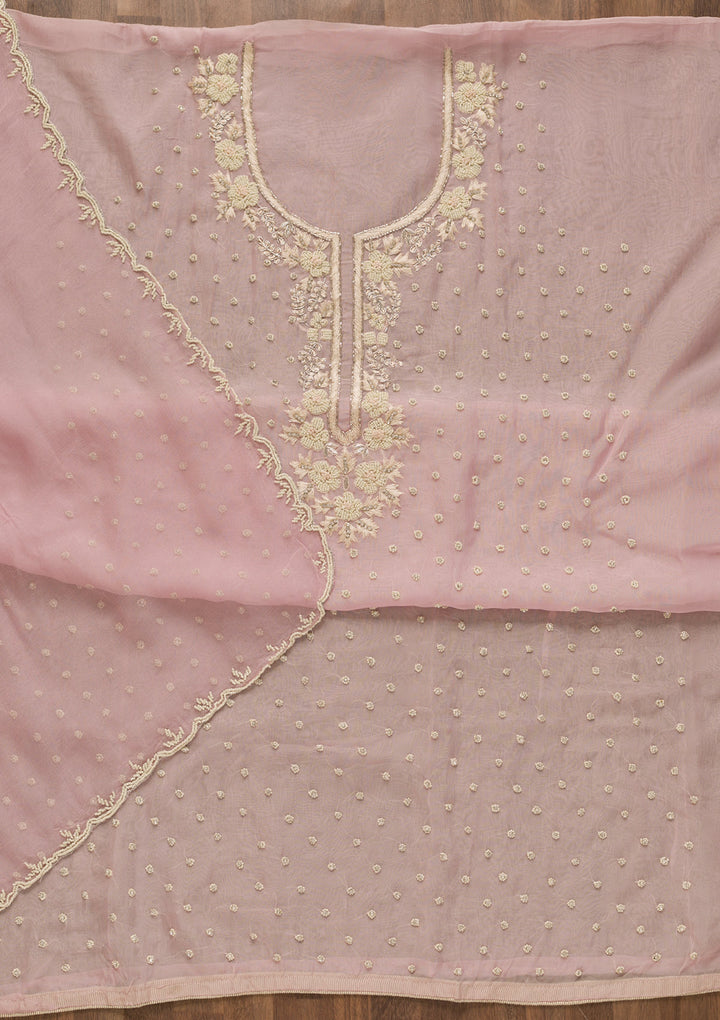 Baby Pink Sequins Organza Unstitched Salwar Suit