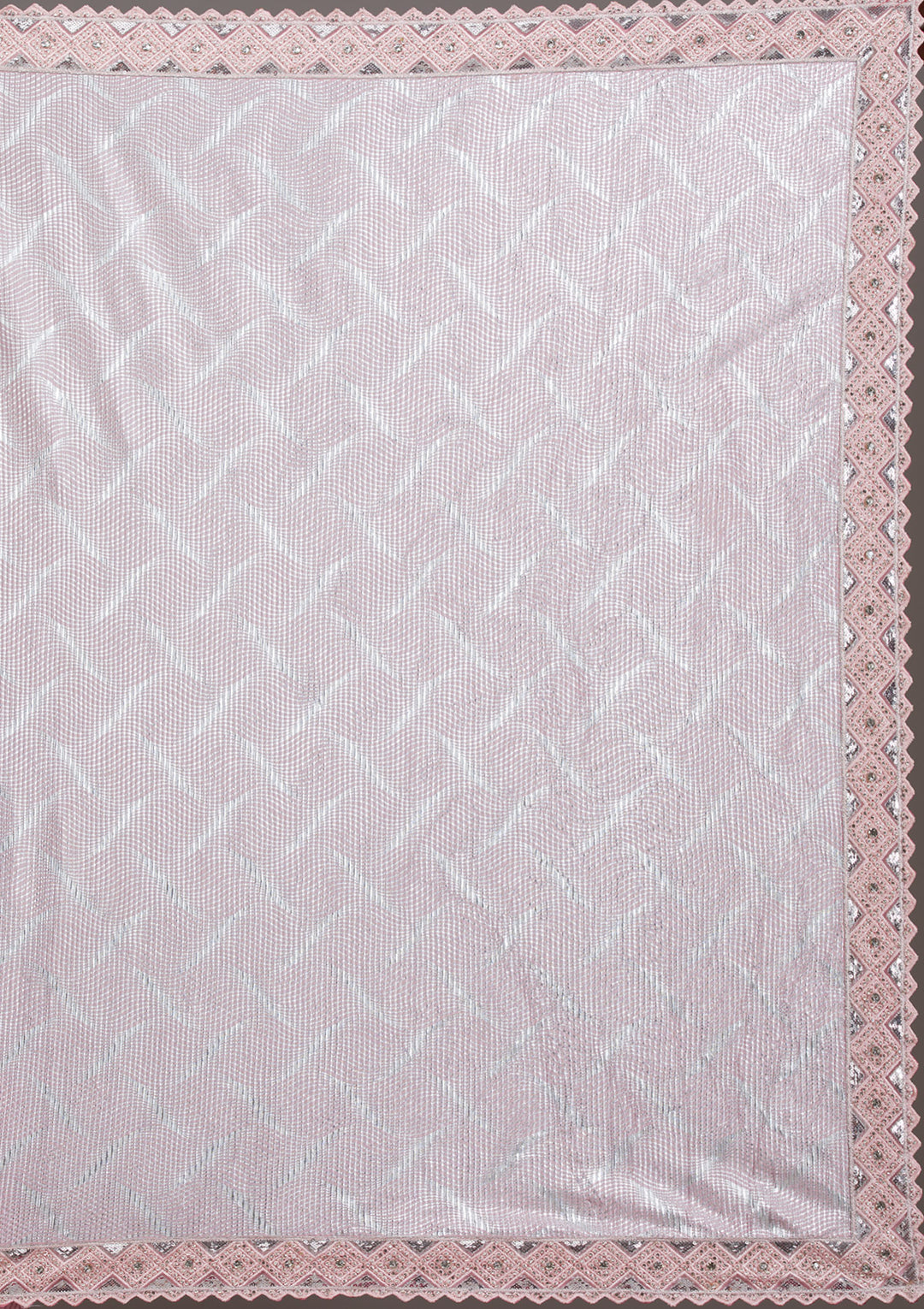 Baby Pink Sequins Semi Crepe Saree