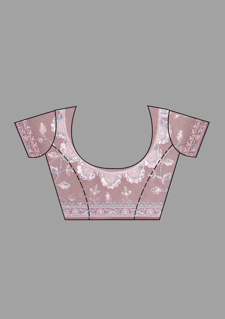 Baby Pink Sequins Tissue Saree