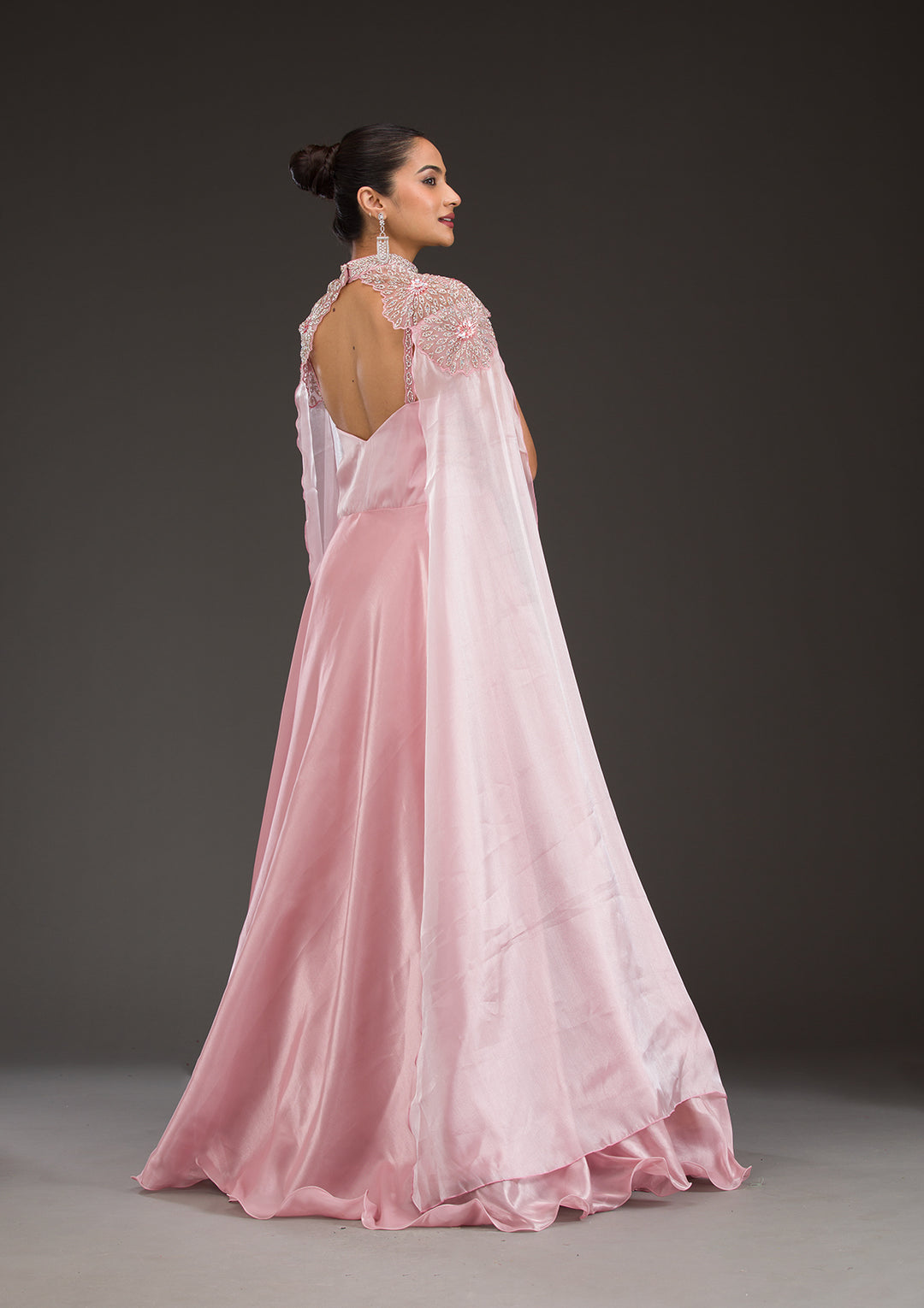 Baby Pink Silver Stonework Net Gown