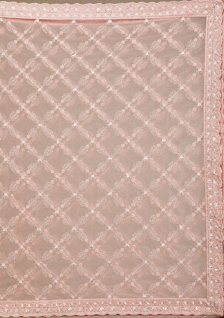 Baby Pink Silver Stonework Net Readymade Lehenga