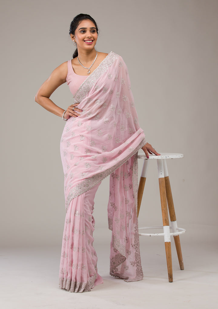 Baby Pink Stonework Georgette Saree