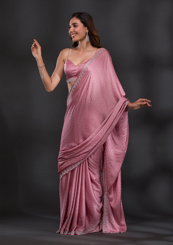 Baby Pink Stonework Satin Saree
