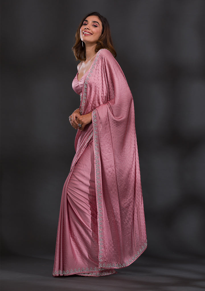 Baby Pink Stonework Satin Saree
