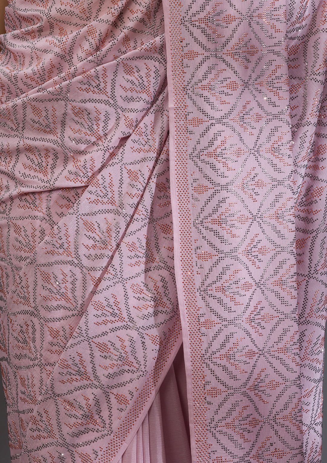 Baby Pink Stonework Satin Saree
