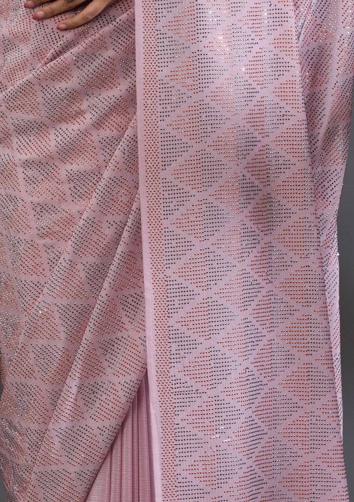 Baby Pink Stonework Satin Saree