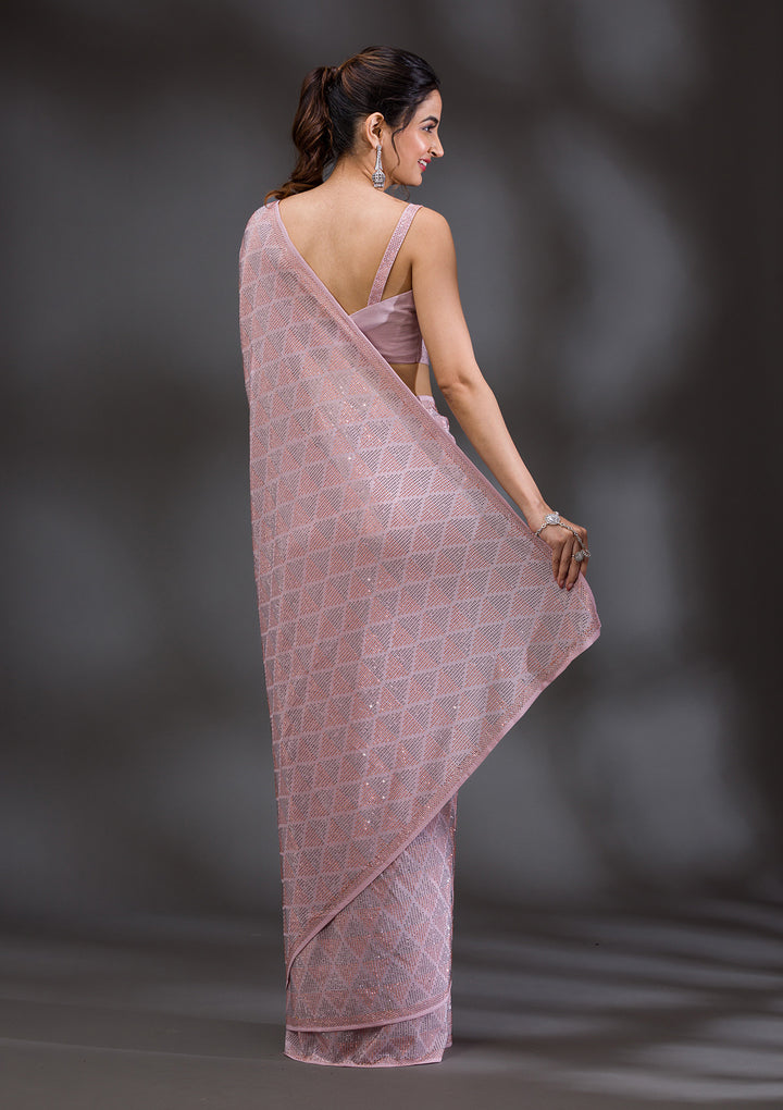 Baby Pink Stonework Satin Saree