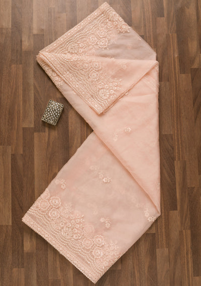 Baby Pink Threadwork Tissue Dupatta-Koskii