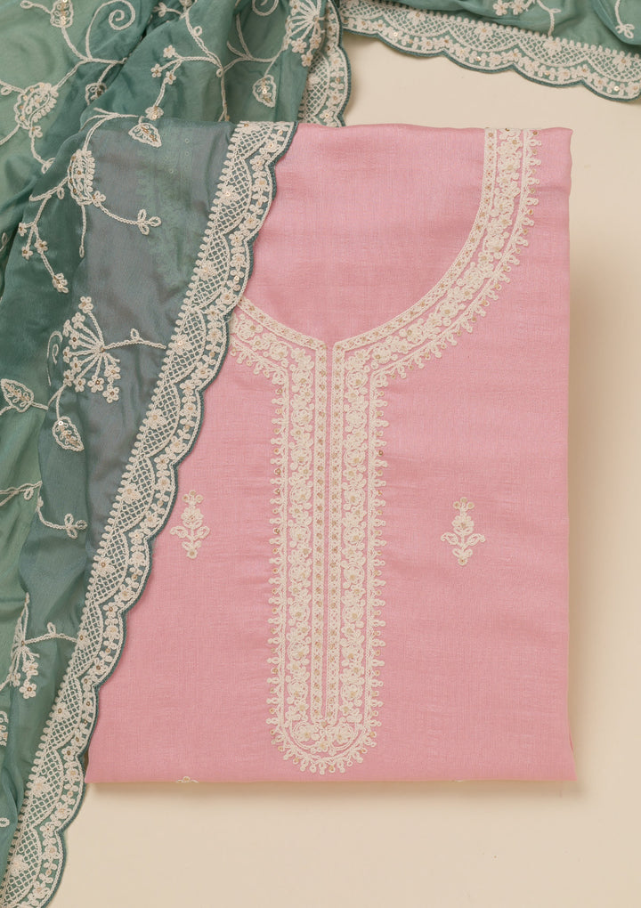 Baby Pink Threadwork Art Silk Unstitched Salwar Suit
