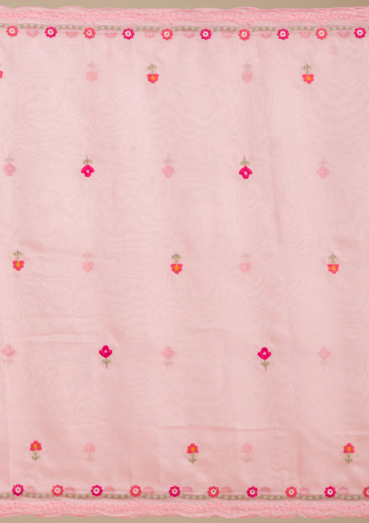 Baby Pink Threadwork Chiffon Readymade Salwar Suit