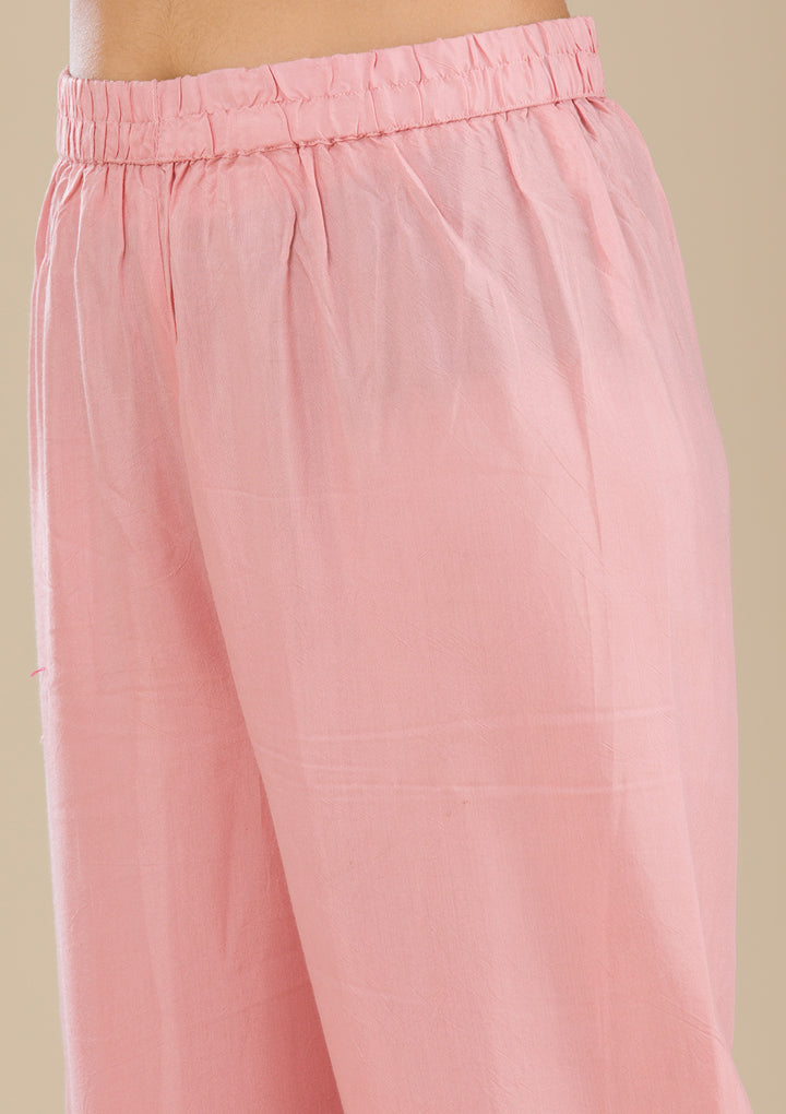 Baby Pink Threadwork Chiffon Readymade Salwar Suit
