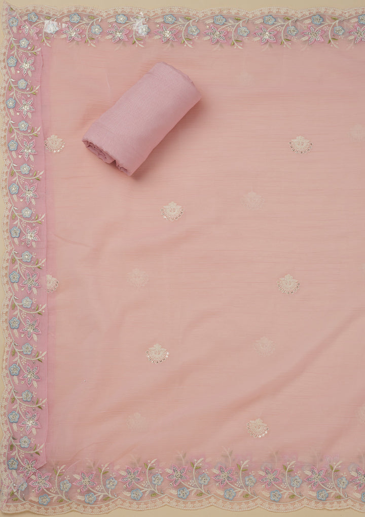Baby Pink Threadwork Chiffon Unstitched Salwar Suit