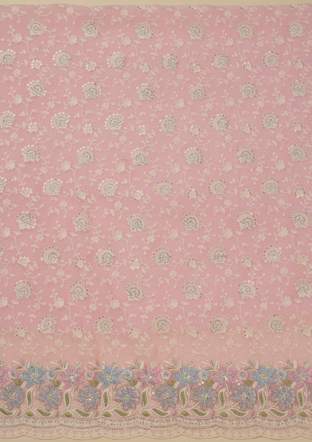 Baby Pink Threadwork Chiffon Unstitched Salwar Suit