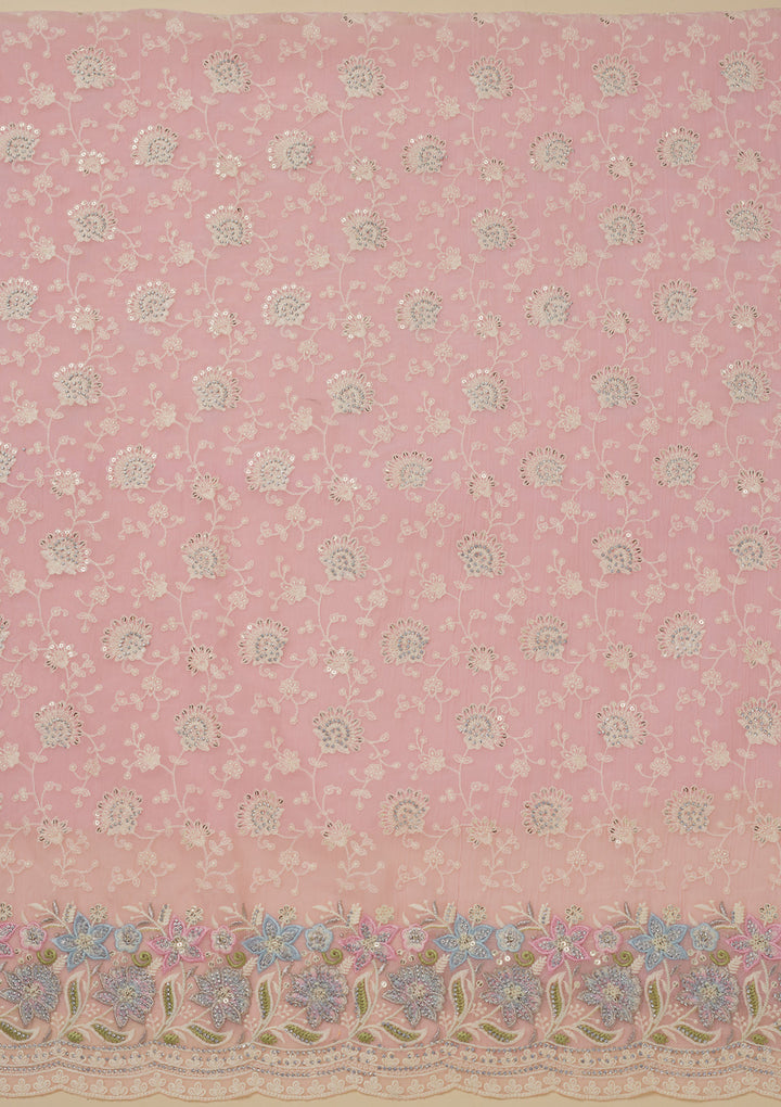 Baby Pink Threadwork Chiffon Unstitched Salwar Suit