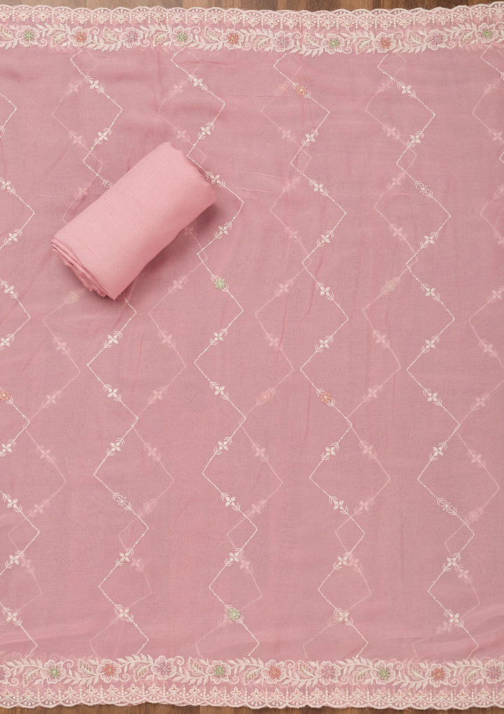 Baby Pink Threadwork Chiffon Unstitched Salwar Suit
