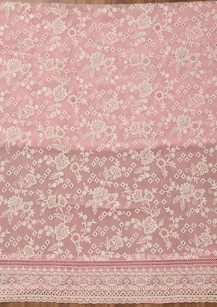 Baby Pink Threadwork Chiffon Unstitched Salwar Suit