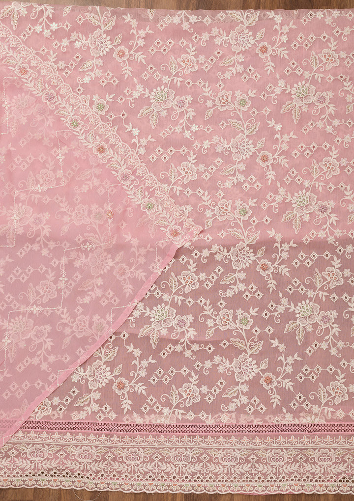 Baby Pink Threadwork Chiffon Unstitched Salwar Suit
