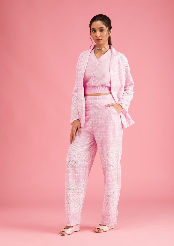 Baby Pink Threadwork Cotton Readymade Salwar Suit