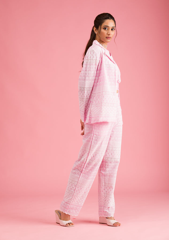 Baby Pink Threadwork Cotton Readymade Salwar Suit