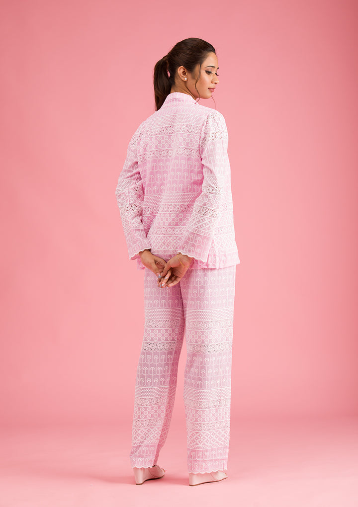 Baby Pink Threadwork Cotton Readymade Salwar Suit