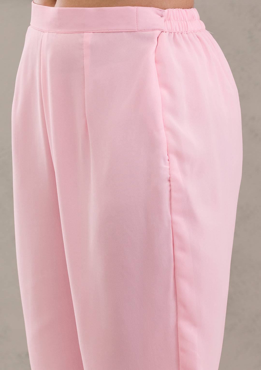 Baby Pink Threadwork Georgette Readymade Salwar Suit