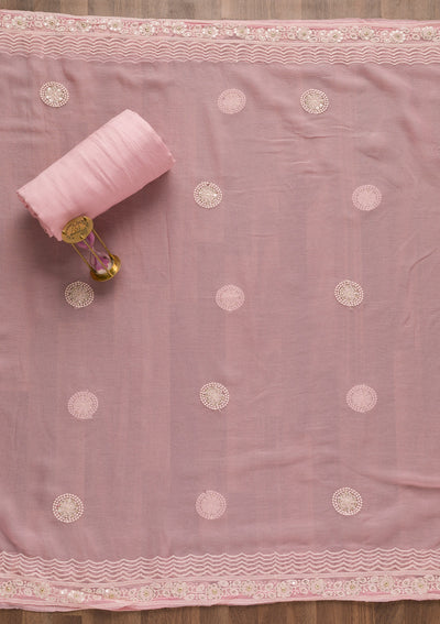 Baby Pink Threadwork Georgette Unstitched Salwar Suit
