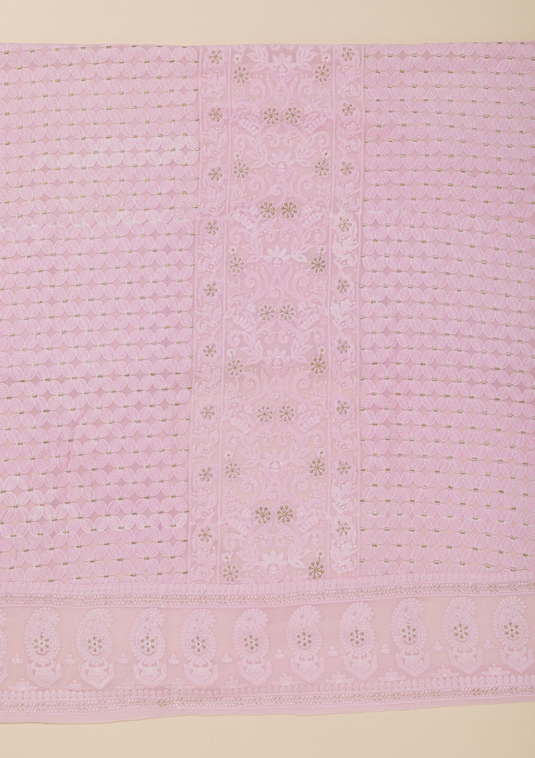 Baby Pink Threadwork Georgette Unstitched Salwar Suit